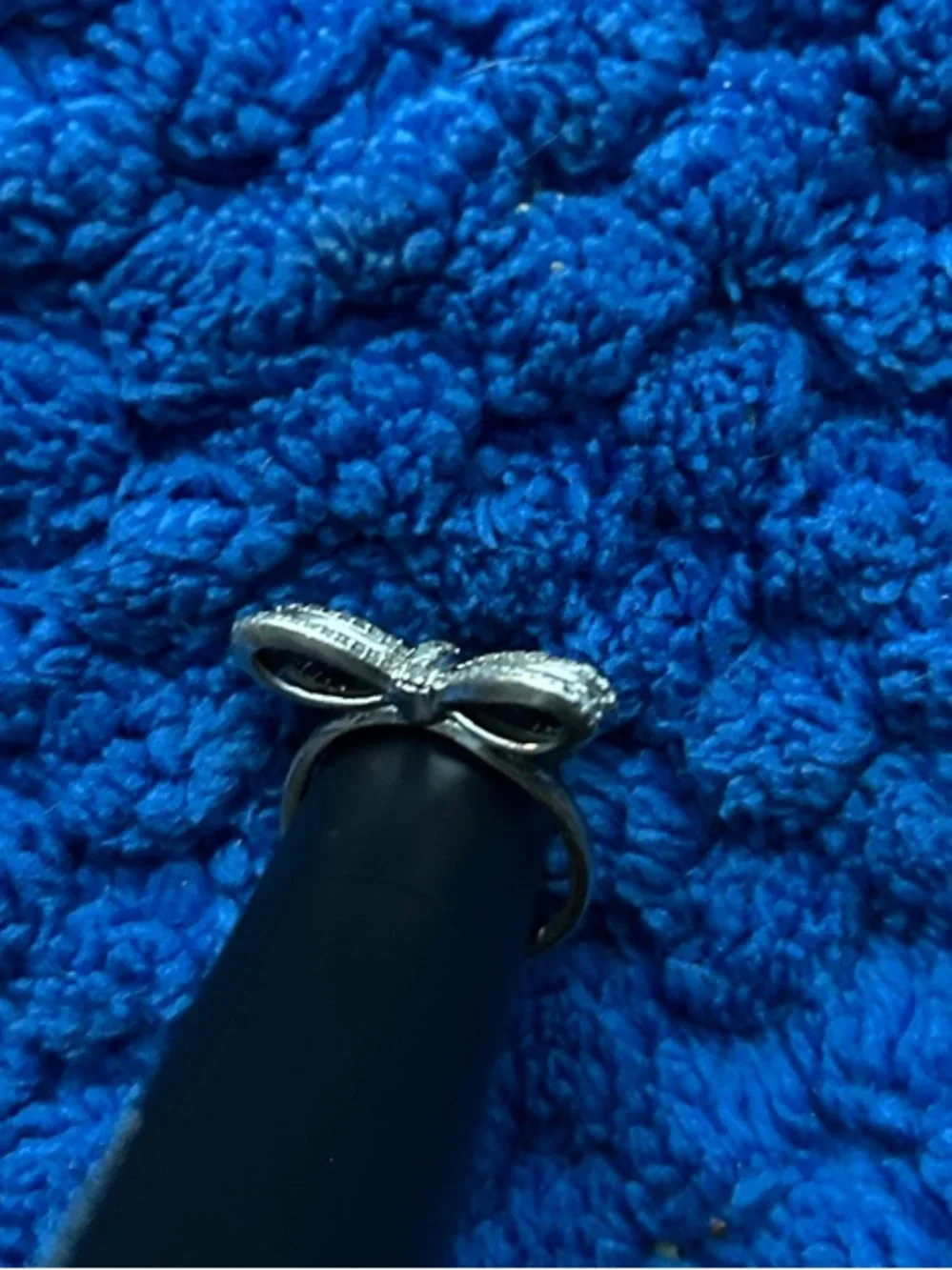 Diamond & Silver Double Bow Ring Women Size 6